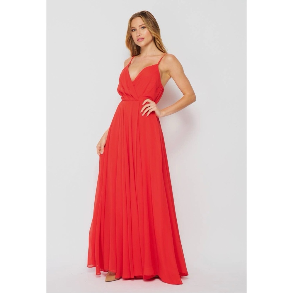 Women's Woven Tomato Red Solid Cocktail Maxi Dress